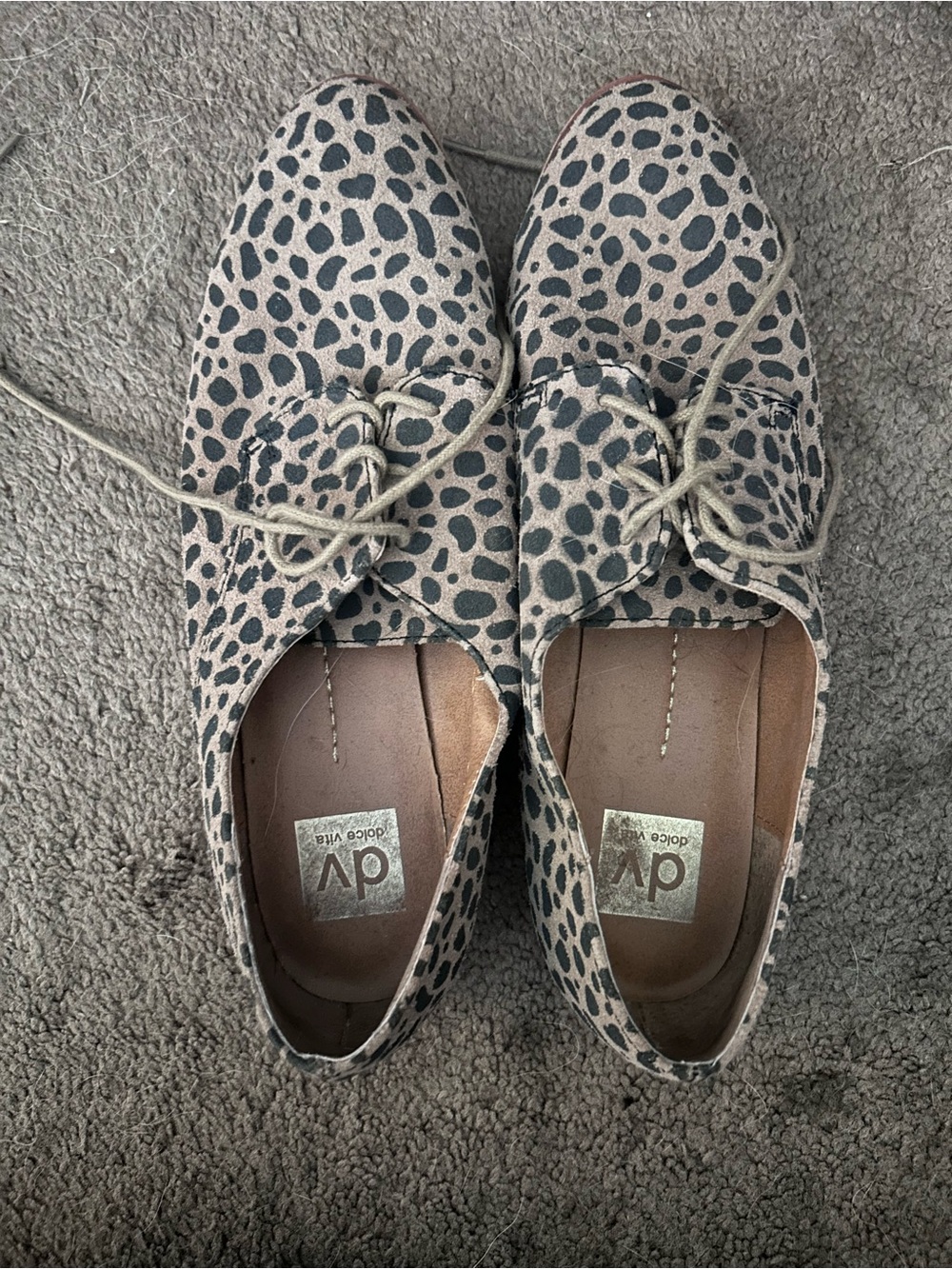 Dolce Vita Beige and Black Leopard Lace-Up Flats